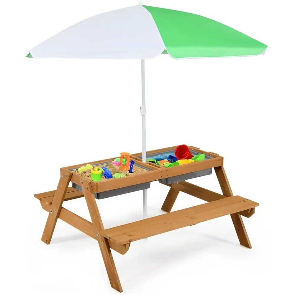 4-in-1 Wooden Sand & Water Pic - Kids Outdoor Furniture Set 评论和价格